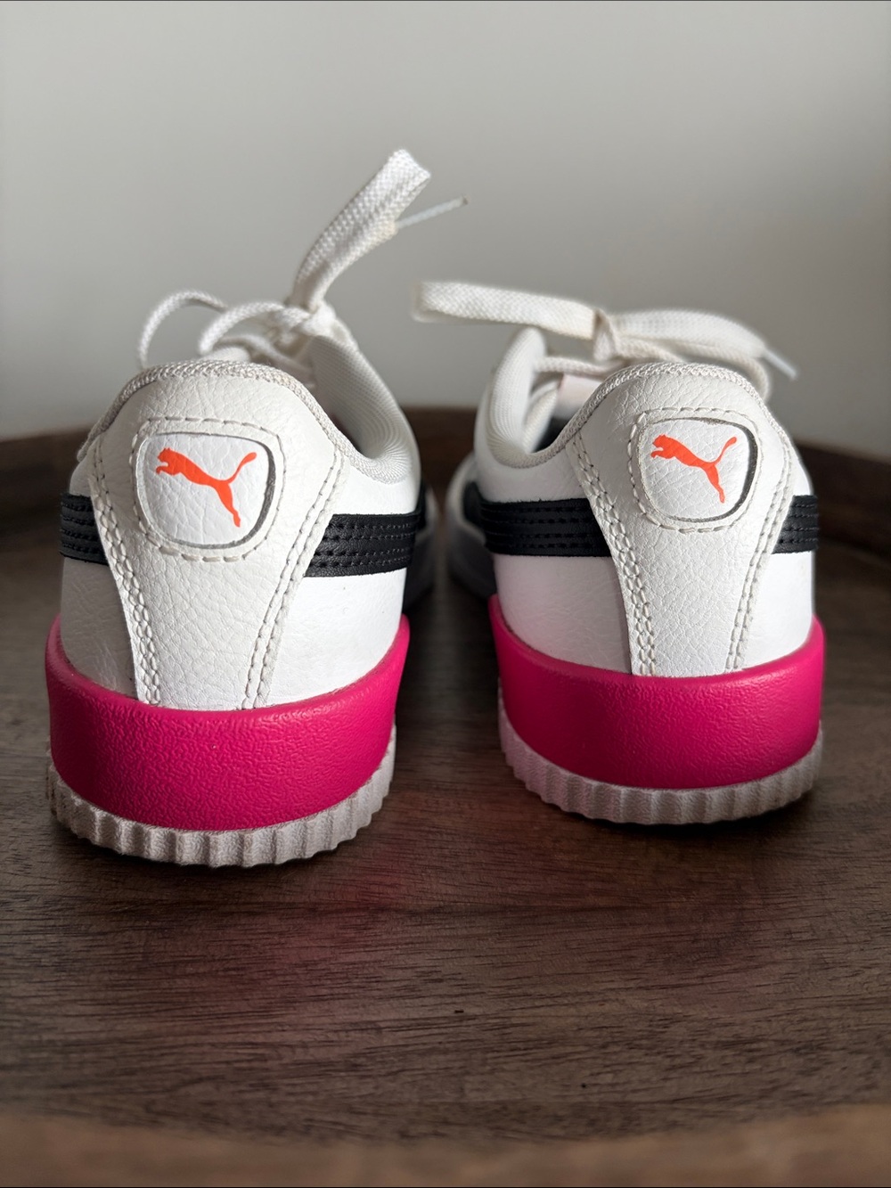 Puma White Low-Top Sneakers with Black Stripe and Pink Heel Accent - Picture 5 of 10